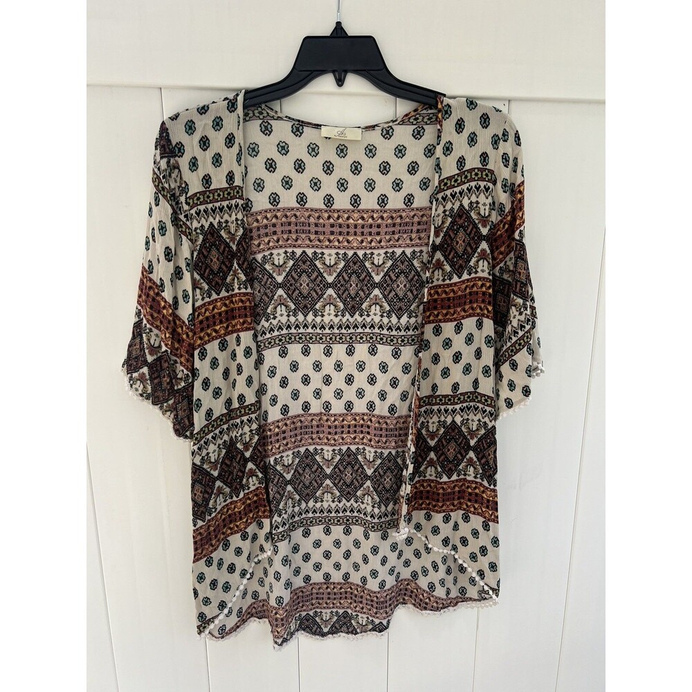 A3 Design Womens Gauzy Short Sleeve Open-Front Cardigan Vintage Sz Medium